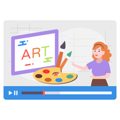 art teacher conducting a webinar Concept, Painting Artist Mentor Giving Lecture Vector Icon Design, Online video Training Symbol, E-Learning Sign, Virtual courses or Digital Academy Stock illustration