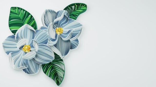 Paper art of quilling paper white magnolia flower, hand made and digital craft concept