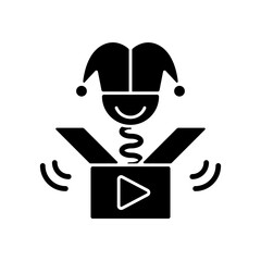 Prank videos black glyph icon. Funny content. Laughing at jokes online. Humorous trick. Comedy videos for entertainment. Videography. Silhouette symbol on white space. Vector isolated illustration