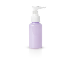 Violet bottle skincare pump yellow on white background