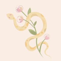 Image of a light yellow spotted snake with flowers. Logo 