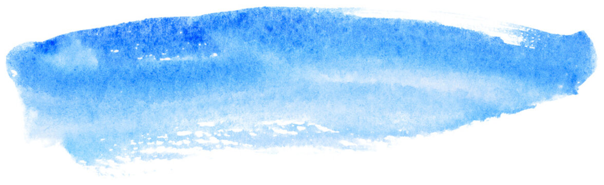 Blue watercolor stain on paper. Design element on white background.