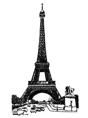 Fototapeta na wymiar Vector famous monuments of architecture from around the world. France black and white
