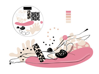 Woman's silhouette of line art. Abstract Contemporary collage of geometric abstract creative shapes in a modern trendy style. For Beauty Concept, brochure design, wall decoration, poster. Wild texture