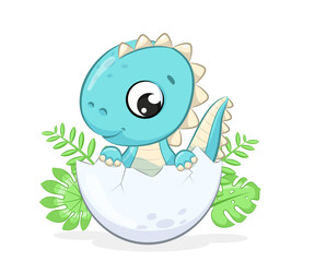 Cute baby dinosaur illustration. Vector illustration for baby shower, greeting card, party invitation, fashion clothes t-shirt print.