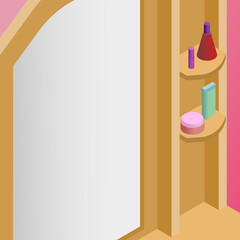 Dressing table with mirror for beauty make-up and supporting equipment such as lipstick, perfume, cream and others.