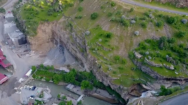 aerial footage of  Geli Ali Beg Waterfall in Erbil, Kurdistan, Iraq