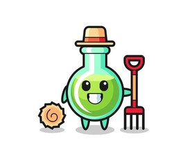 Mascot character of lab beakers as a farmer