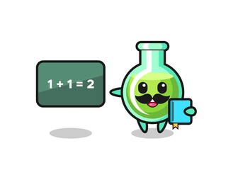 Illustration of lab beakers character as a teacher