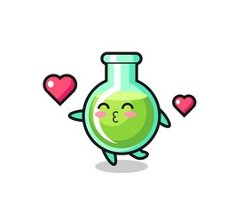 lab beakers character cartoon with kissing gesture