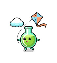 lab beakers mascot illustration is playing kite