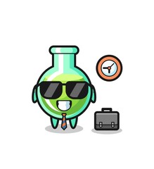 Cartoon mascot of lab beakers as a businessman