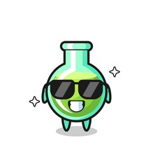 Cartoon mascot of lab beakers with cool gesture