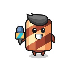 Obraz premium Character mascot of wafer roll as a news reporter