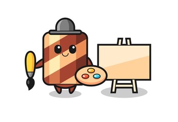 Illustration of wafer roll mascot as a painter