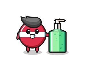 cute latvia flag badge cartoon with hand sanitizer