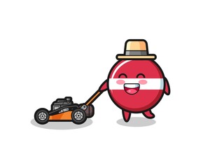 illustration of the latvia flag badge character using lawn mower