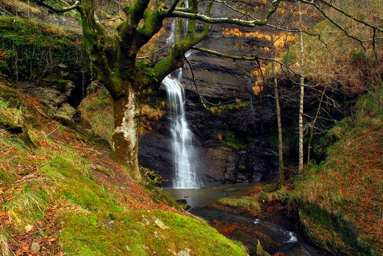 Uguna waterfall in the Gorbeia Natural Park. Basque Country. Spain