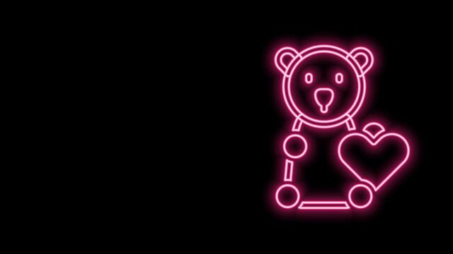 Glowing neon line Donate child toys icon isolated on black background. Charity kindness, volunteer social assistance. 4K Video motion graphic animation