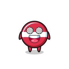 cute latvia flag badge character with hypnotized eyes