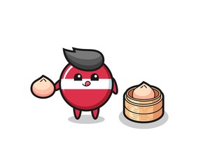 cute latvia flag badge character eating steamed buns
