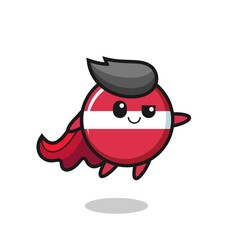 cute latvia flag badge superhero character is flying