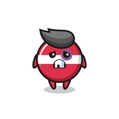 injured latvia flag badge character with a bruised face