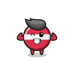 the muscular latvia flag badge character is posing showing his muscles