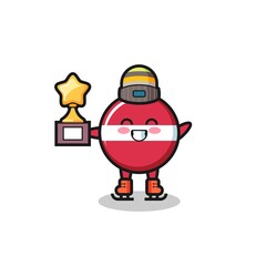 Obraz premium latvia flag badge cartoon as an ice skating player hold winner trophy
