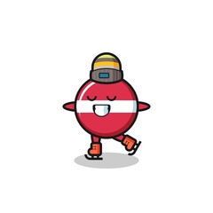 latvia flag badge cartoon as an ice skating player doing perform