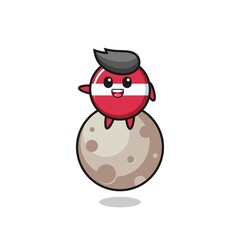 illustration of latvia flag badge cartoon sitting on the moon