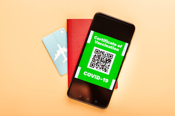 Electronic certificate of vaccination covid 19,qr code confirming the presence or antibody immunity,traveling during pandemic
