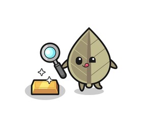 dried leaf character is checking the authenticity of the gold bullion