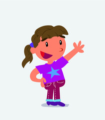 cartoon character of little girl on jeans explaining something while pointing.