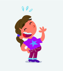 cartoon character of little girl on jeans laughing happily