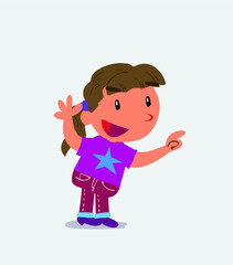 cartoon character of little girl on jeans pointing while arguing.