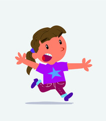  cartoon character of little girl on jeans running angry.