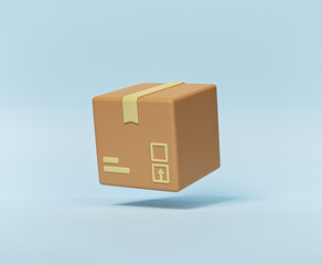 Obraz premium cartoon style cardboard box or delivery package isolated. minimal icon. 3d rendering