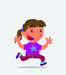 cartoon character of little girl on jeans running happily