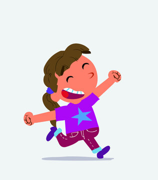 cartoon character of little girl on jeans runs away in terro