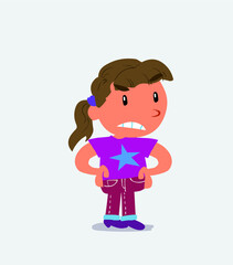  Angry cartoon character of little girl on jean Angry cartoon character of little girl on jeans