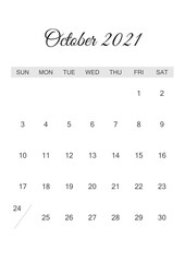 Calendar October 2021, Paper calendar on white paper