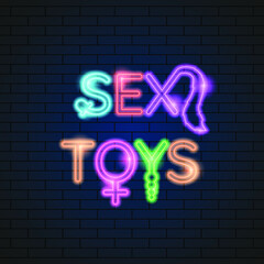 Abstract Sex Shop Adult Toys Neon Light Electric Lamp Background Vector Design Style Signage Advertising Design Template Logo Logotype Symbol Sign