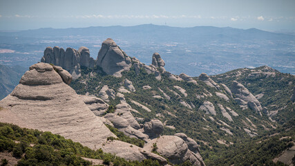 Fototapeta na wymiar Panorama of the view from the Sant Jeroni summit of Montserrat, Mountain, Catalonia, Spain. View from above. Aerial view.