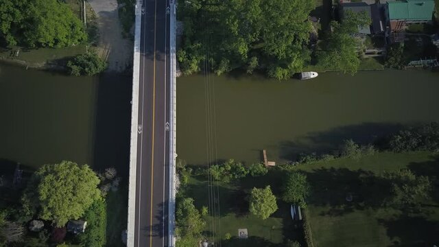 A 4K aerial shot of a Port Bruce Provincial Park in Aylmer, Ontario, Canada on a sunny day