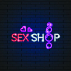 Abstract Sex Shop Adult Toys Neon Light Electric Lamp Background Vector Design Style Signage Advertising Design Template Logo Logotype Symbol Sign