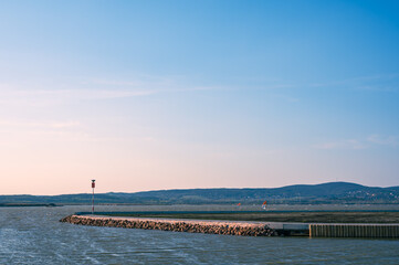 View on the Velence lake during the sunset