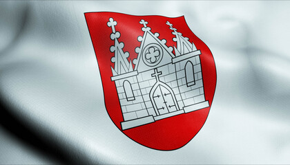 3D Waving Switzerland City Flag of Moutier Closeup View