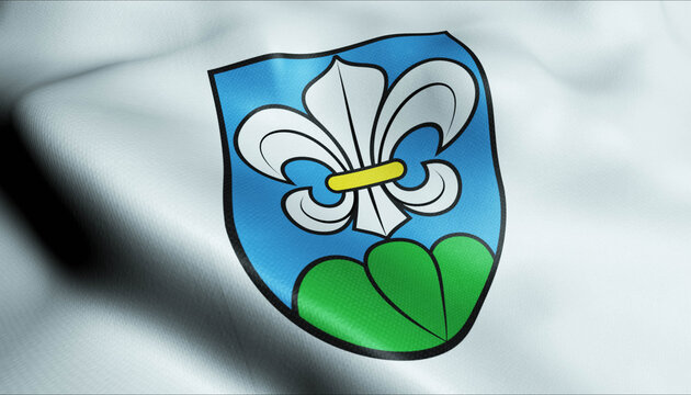3D Waving Switzerland City Flag of Lyss Closeup View