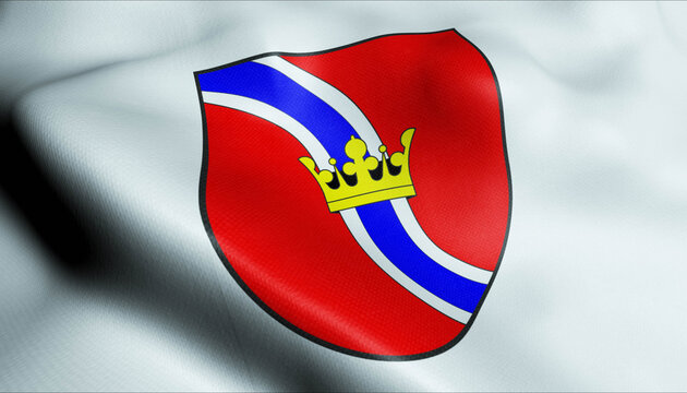 3D Waving Switzerland City Flag of Ilanz Closeup View